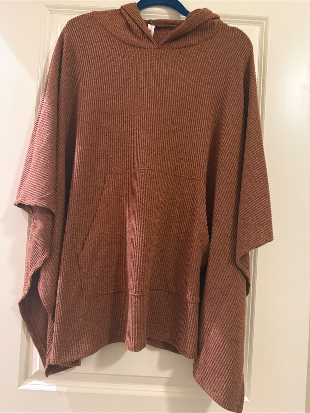 Dear Scarlett Ribbed Hooded Poncho Sweater - Rust